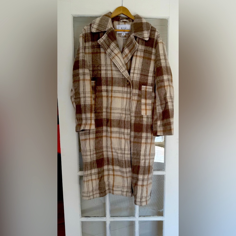 Wish The Label Oversized Plaid Coat Beige/Brown Size 8